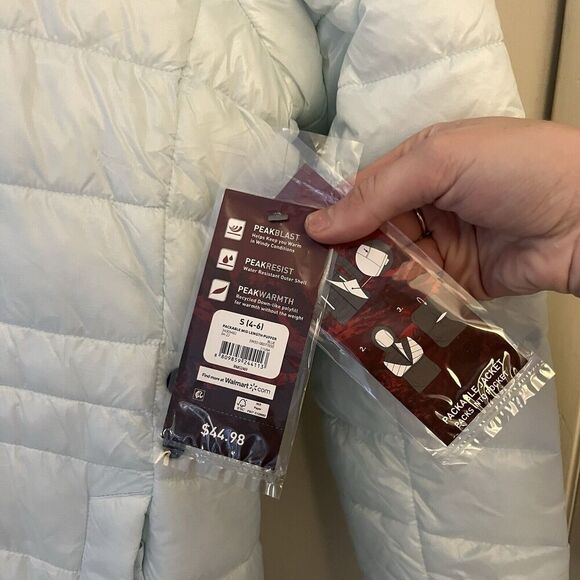 Swiss Tech Baby Blue Puffer Coat Jacket Small 4-6 Womens Packable Mid-Length - Picture 10 of 15